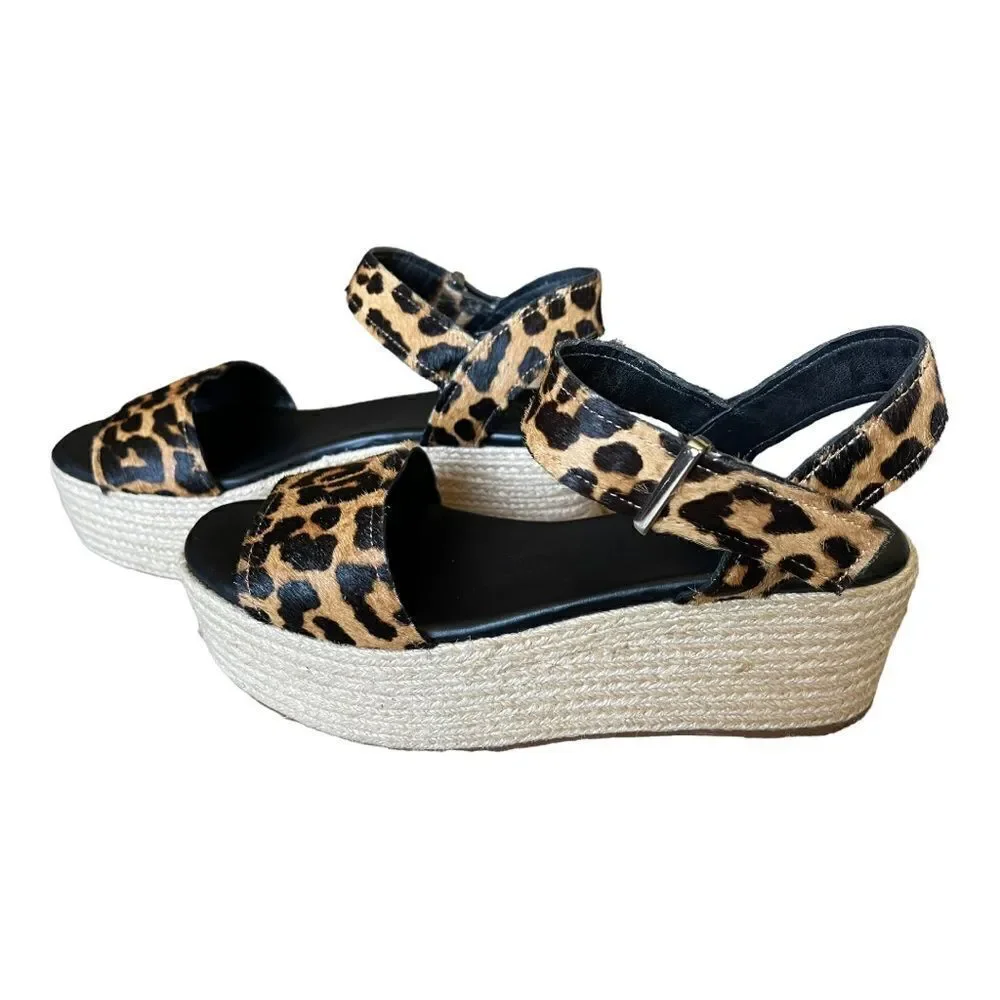 Franco Sarto Espadrille Platform Sandals Leopard Print Ankle Strap Wm Size 8 EUC